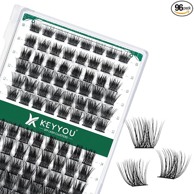 Lash Clusters,96 Pcs Cluster Lashes D Curl 18mm DIY Lash Extensions Eyelash Clusters,KEYYOU Volume Wispy Individual Lashes Soft&Comfortable Easy DIY at Home(Y06,D-18mm)