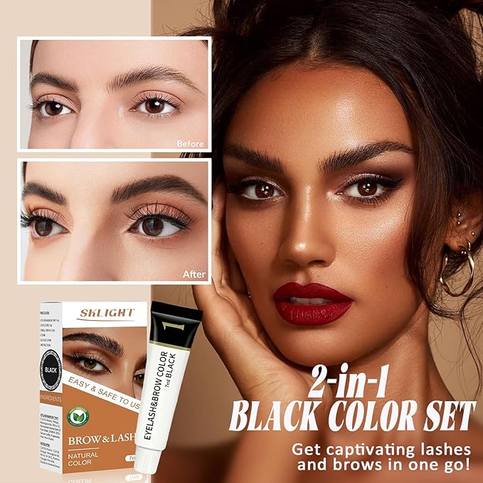 Lash Color Kit, Professional Eyelash & Eyebrow Color Kit Lasting for 2 Weeks, Instant Eyelash Color with Natural Ingredients, Safe & Easy to Use 7ML(Black)