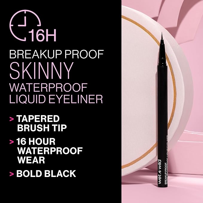wet n wild Mega Last Breakup Proof Liquid Eyeliner - Ultra-Fine Brush, Waterproof, Long-Lasting - Cruelty-Free & Vegan - Ultra Black (Pack of 2)