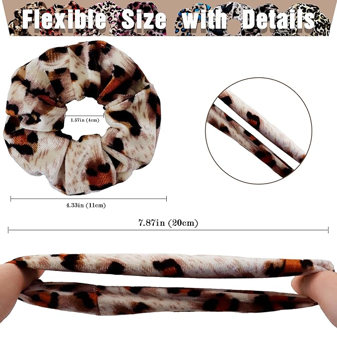 12 Pcs Scrunchies for Women, Girls Velvet Bulk Hair Scrunchie, Elastic Soft Ponytail Holder Hair Ties, Classic Hair Bands Perfect for Girls Hair Accessories(Leopard Print)
