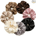 7PCS Premium Big Satin Hair Scrunchies for Women, 5 Inch Large Soft Scrunchies Hair Ties for Thick Hair, Elastic Ponytail Holders Hair Accessories for Women, Neutral