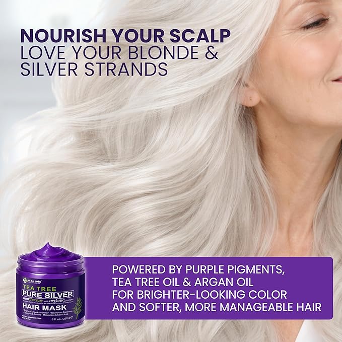 KESMEDIK Tea Tree Purple Hair Mask Toner with Argan Oil, Deep Conditioner for Dry Damaged Bleached, Blonde Silver White & Gray Hair Toner, Itchy Scalp Relief, Removes Brassy & Yellow Tones