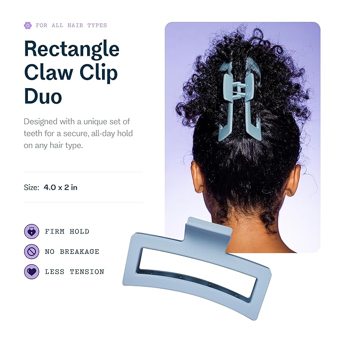Gimme Beauty Thick Hair - X-Long Hair Holds More - Velvet-Like Finish Clip for All Lock Types - Non-Slip, Firm-Hold Daily Wear Accessory - Essential, Retractable Clip - Blue