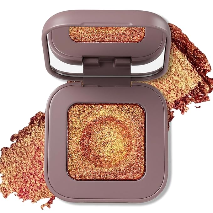 Erinde Orange Red Gold Duochrome Glitter Eyeshadow Palette, Holographic Rich Color Multichrome Shimmer Eye Shadow, Color Shift Sparkle Inner Corner Eye Highlighter Makeup for Rave Festival Concert, 10