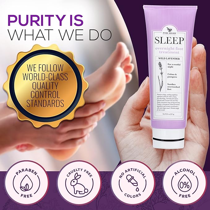 Pure Relief Relaxing Foot Lotion Moisturizer Cream For Dry Feet – Lavender Foot Care Cream W/Shea Butter, Aloe, & Coconut Oil – W/Soothing Scent, Pedicure Supplies, 8 Oz