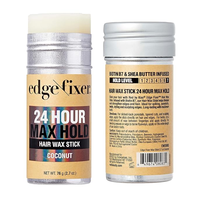 Red by Kiss Hair Wax Stick 24HR Max Hold Edge Fixer Edge Control Pomade Non-Sticky, Non-Oily Flake Free Hair Styling Wax 2.7 oz. (Coconut)