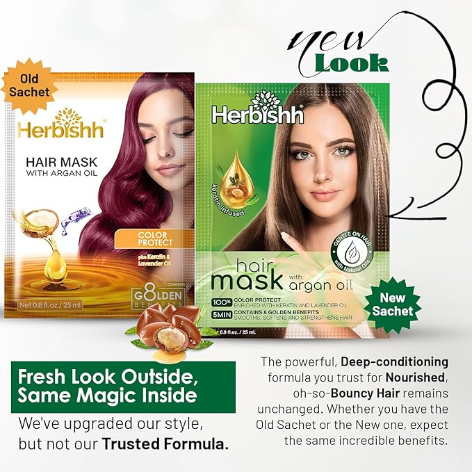 Herbishh Argan Hair Mask-Deep Conditioning & Hydration For Healthier Looking Hair-25 ml for very Dry, Weak, Stressed Out Hair, No Sulphates, No Parabens (Pack of 4)
