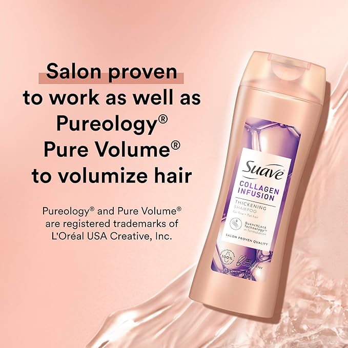 Suave Professionals Thickening Shampoo Collagen Infusion for Fine Hair Volumizing Shampoo 12.6 oz (Pack of 2)
