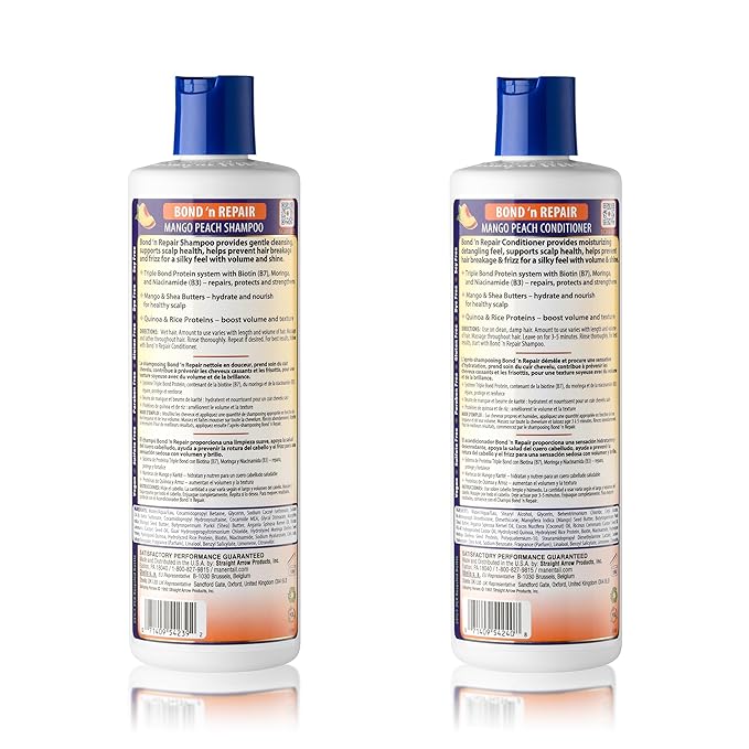 Mane ’n Tail Bond ’n Repair Shampoo & Conditioner Set, Sulfate-Free Strengthening Hair Care System, Anti-Breakage & Frizz Control, Triple Bond Repair with Moringa, Mango Peach 11.2 fl oz 2-Pack