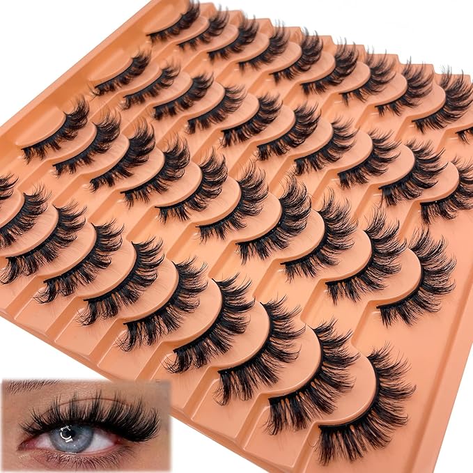 Fluffy Lashes Wispy Cat Eye Faux Mink Eyelashes C Curl 3D EyeLash Natural Look Cateye Lash Strips 16mm Long False Eyelashes Pack YH301