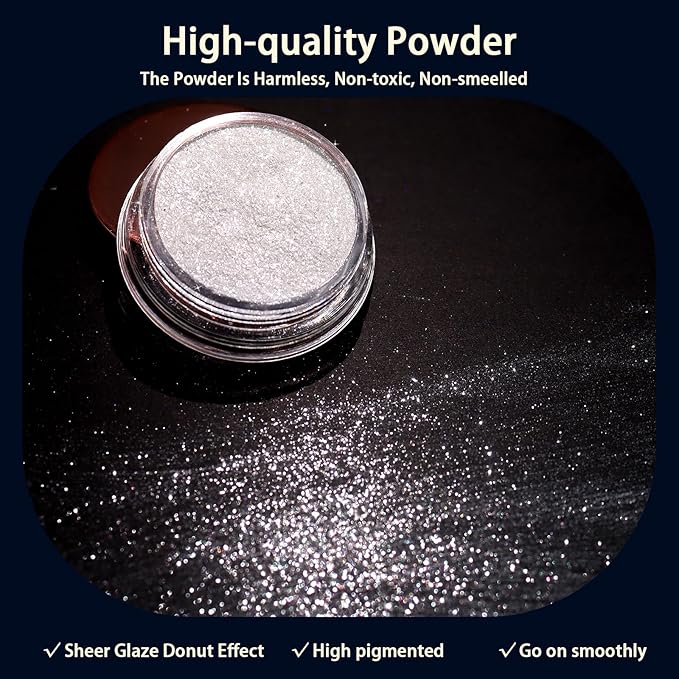 Allstarry Glaze White Chrome Nail Powder Metallic Sheer Donut Effect Aurora Magic Nail Glitter Powder Transparent Glossy Powders Ice Aurora Dust for Nail Art Decoration Resin Craft
