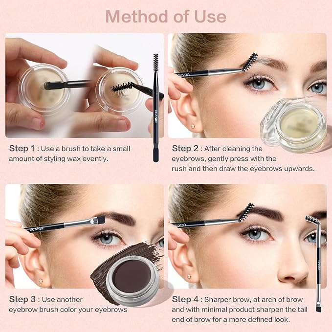 UCANBE Waterproof Eyebrow Gel + Eyebrow Styling Wax 2 in 1 Makeup Kit with 2 Pcs Dual-ended Adjustable Freely Eyebrow Brush Makeup Long Lasting Eyebrows (05 Gel/Dark Brown Pomade, Standard)