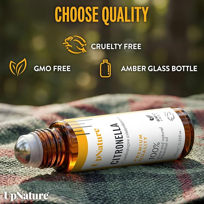UpNature Citronella Oil Roll On – Camping Essentials - 100% Natural Citronella Essential Oil for Skin
