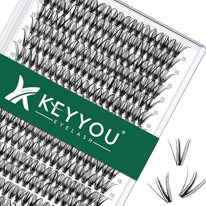 KEYYOU Lash Clusters 300pcs Individual Lashes, 30D 0.07D Curl 15mm DIY Eyelash Extension, Soft & Natural Volume Cluster Lashes with Large Tray