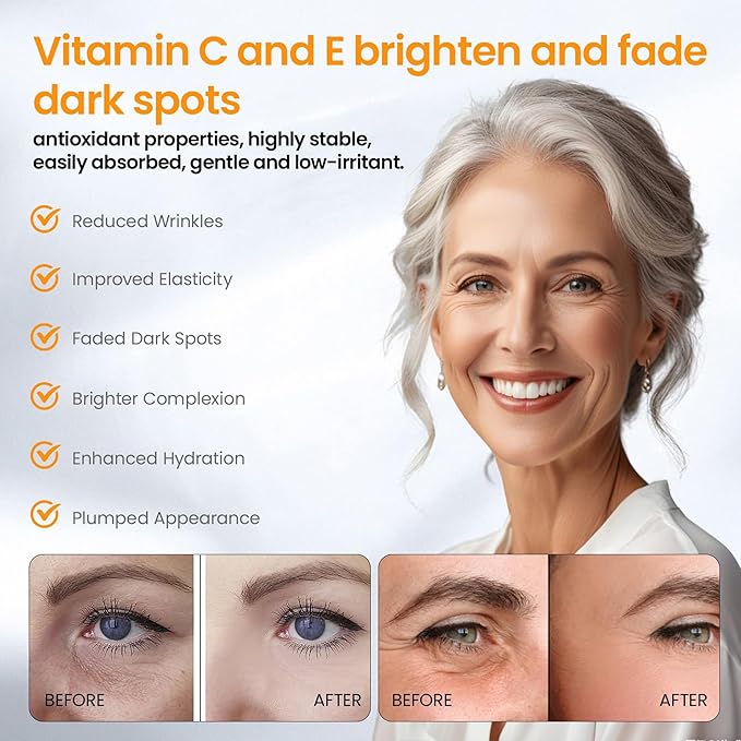 vitamin c Serum for face, Anti-Aging Vitamin E Face Serum with Hyaluronic Acid & Tri-Peptide, Dark Spot Corrector & Wrinkle Smoothing for Dry, Combination, Sensitive Skin, Oil-Free, Non-Greasy