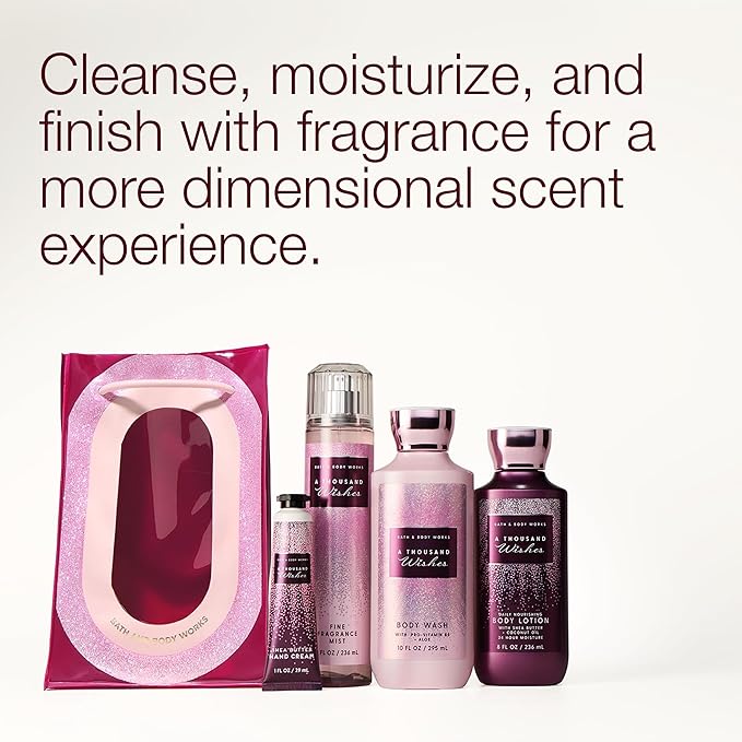 Bath & Body Works A Thousand Wishes Gift Set with Body Wash, Fine Fragrance Mist, Lotion, & Hand Cream – Personal Care Collection for Gifting or Individual Use, Prosecco & Peony Scent - 1 Pack