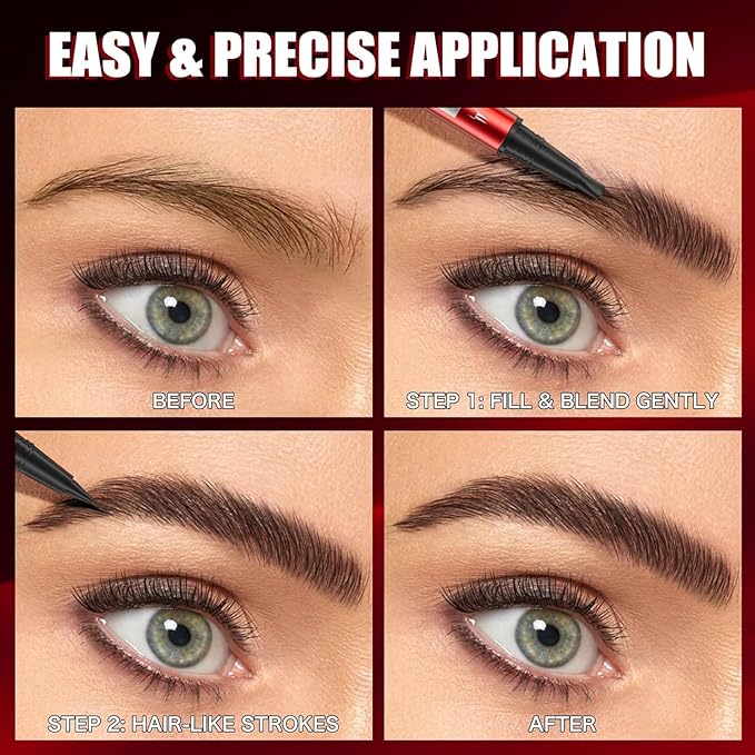Eyebrow Pen, Eyebrow Pencils for Women, Microblading Eyebrow Pencil with Upgraded Micro-Fork Tip Applicator, Brow Pen for Natural Looking Brows Makeup, Waterproof, Durable & Non Fading (BLACK)