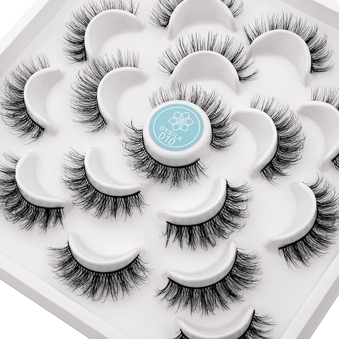 DYSILK Mink Eyelashes Strip Lashes - D Curl Lashes 10 Pairs 6D Faux Eyelashes Mink Lashes Natural Look Reusable False Eyelashes Fake Eyelashes Eye Lashes Pack | 12mm