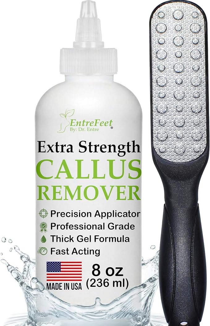 Callus Remover Gel & Double-Sided Foot File: 8 oz Extra Strength Callus Remover for Feet, Foot Callus Remover Care, Pedicure Tools Supplies, Spa Kit, Dead Skin Scrubber