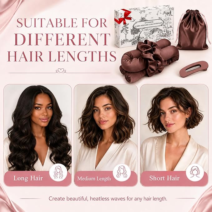 EnteromMuse Jumbo Heatless Curls Overnight Heatless Hair Curler Oversized Heatless Curling Rod, No Heat Damage Hair Curler for Voluminous Curls, Rollers & Curls Set with Satin Fabric(Brown, Jumbo)