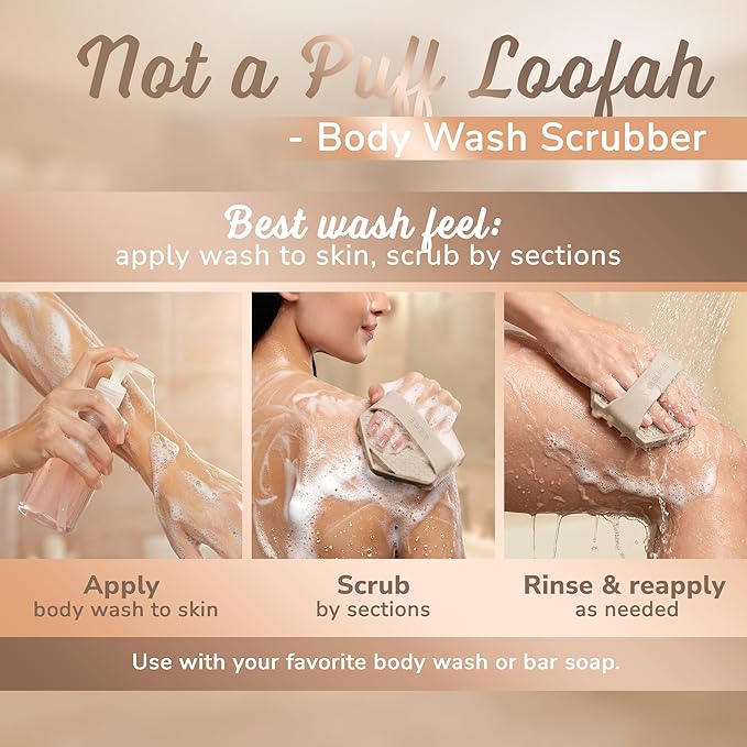 SILKLE Silicone Body Scrubber – Gentle Exfoliating Shower Scrubber for Body & Bath, Silicone Shower Brush & Loofah Alternative – Non-Slip Silicone Body Brush, Quick Dry, Hygienic - Clay