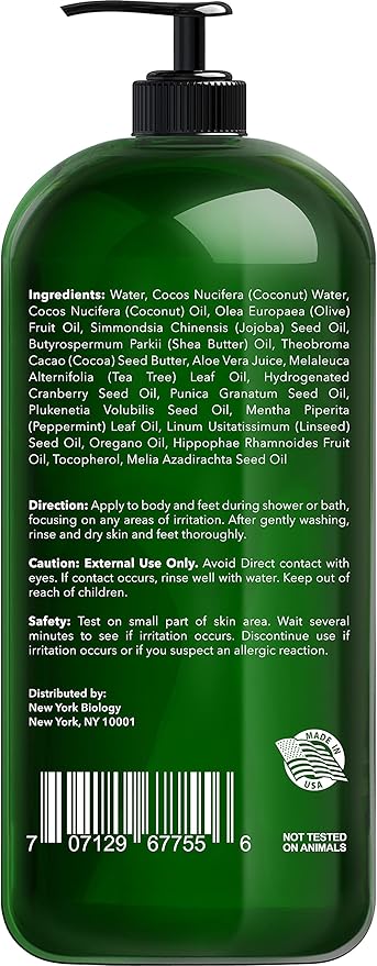 New York Biology Tea Tree Body Wash with Tea Tree Mint Body Wash for Men and Women - Helps Jock Itch & Itchy Skin, Nail Fungus, Athletes Foot, Eczema & Body Odor, Ringworms – 16 Fl Oz