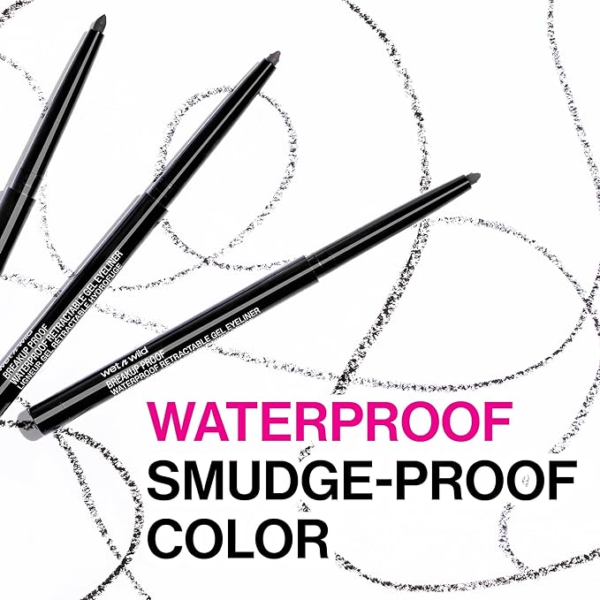 wet n wild Mega Last Breakup Proof Retractable Eyeliner - Ultra-Fine Brush, Waterproof,16-Hour Long-Lasting Wear - Cruelty-Free & Vegan - Black (Pack of 2)