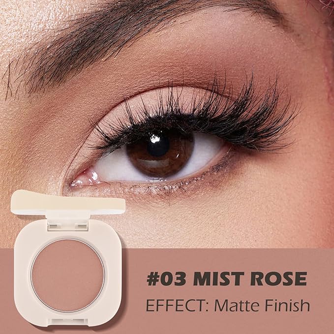 Mist Rose Eyeshadow with Brush, Single Matte Eye shadow Palette, Silky Fine Highly Pigmented, Lightweight & Ultra-Blendable Formula for Daily Natural Eye Makeup for Old Women (#03)