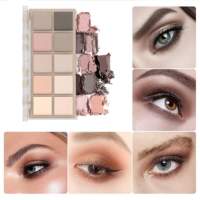 Sulily 10 Colors Matte Eyeshadow Palette, Gray Taupe Brown Nude Eye Shadow Makeup, Neutral Smokey Eye Shadowfor Older Women, Blendable,Long Lasting Waterproof Professional Beauty Makeup Kit, Cement