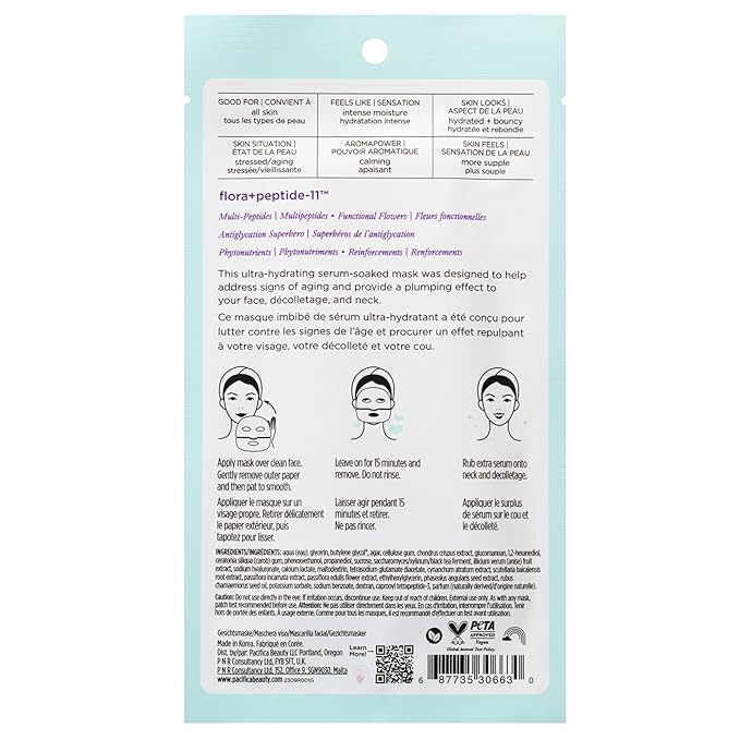 Pacifica Future Youth Time Shift Hydrogel Facial Mask, Multi-Peptide Anti-Aging Sheet Mask for Firming & Plumping, Ultra-Hydrating Serum-Infused Mask for Face & Neck, 100% Vegan