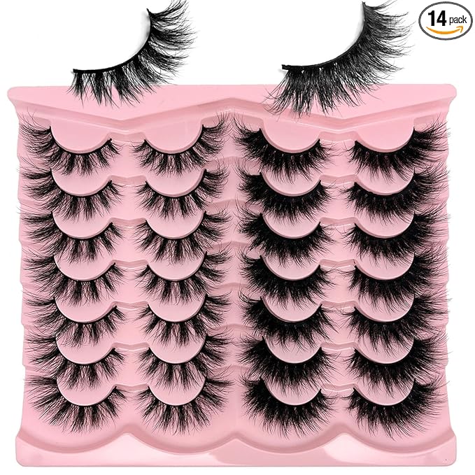 loladook Fluffy Lashes Mink Natural Look Faux Mink Wispy Strip Lashes Cat Eye C Curl Fake Eyelashes Book 3D Volume Flase Eyelashes Pack 2 Styles