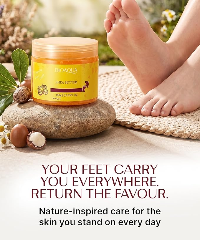 Bioaqua Foot Scrub - Pedicure Scrub Exfoliating Cream with Shea Oil & Natural Herbal Extracts for Dry, Rough Heels & Calluses - Foot Scrub Exfoliator, 180g