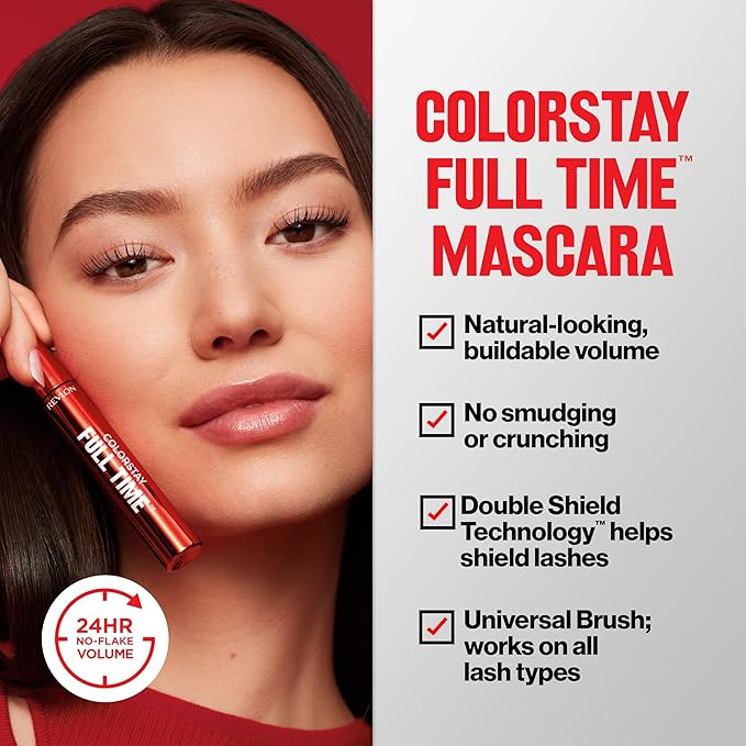 Revlon ColorStay Full Time Mascara, Volumizing Eye Makeup, 24 Hour Wear, Smudge-Proof, Non-Clumping and Flake-Free Formula, 411 Blackest Black, Waterproof