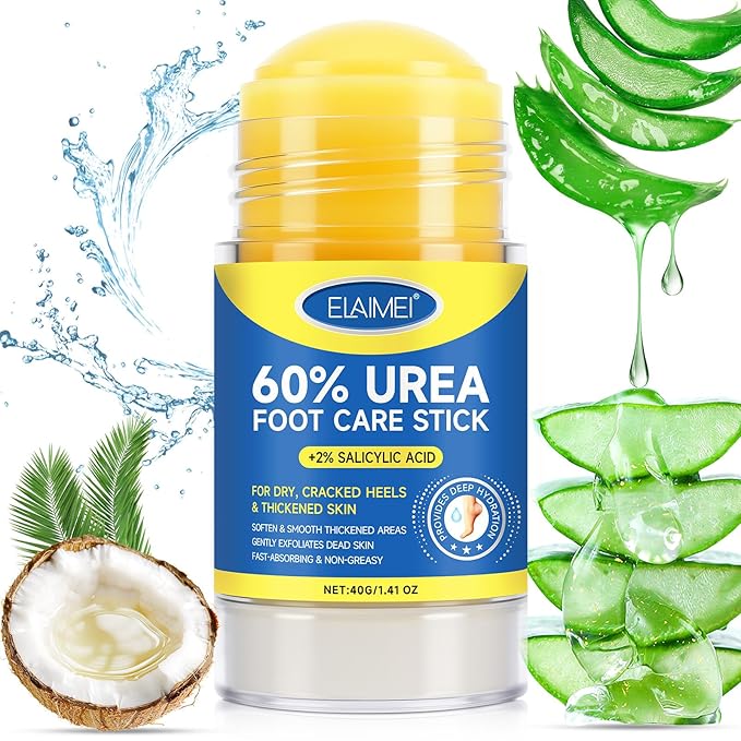 60% Urea Cream Stick plus 2% Salicylic Acid, Maximum Strength Urea Foot Cream Callus Remover for Dry Cracked Heels, Hands, Knees,Exfoliating Moisturizer, Dead Skin Remover Foot Balm 1.4oz (2 packs)