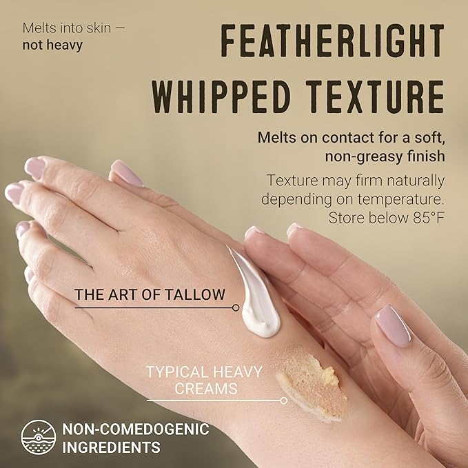 Tallow Face Moisturizer – Unscented Beef Tallow for Skin, Whipped Tallow Cream with Manuka Honey & Organic Jojoba Oil, Face Cream, Grass Fed & Finished, Made in USA, 1.5 oz
