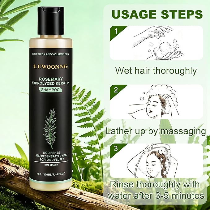 Rosemary Shampoo, Hair Growth Shampoo with Hydrolyzed Keratin, Nourishes Repairs Dry Damaged Thinning Hair, Unisex