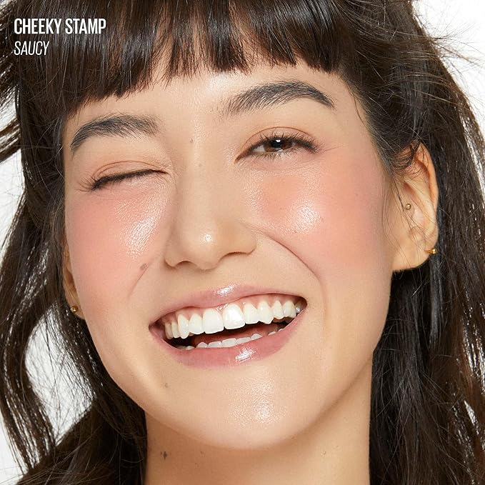 KAJA Blusher - Cheeky Stamp 02 Saucy | Buildable & Blendable Shade with Heart-shaped Applicator, Sunkissed Finish, Travel size, Hygienic, Suitable for Beginners, Portable, Korean Makeup, 0.17 Oz