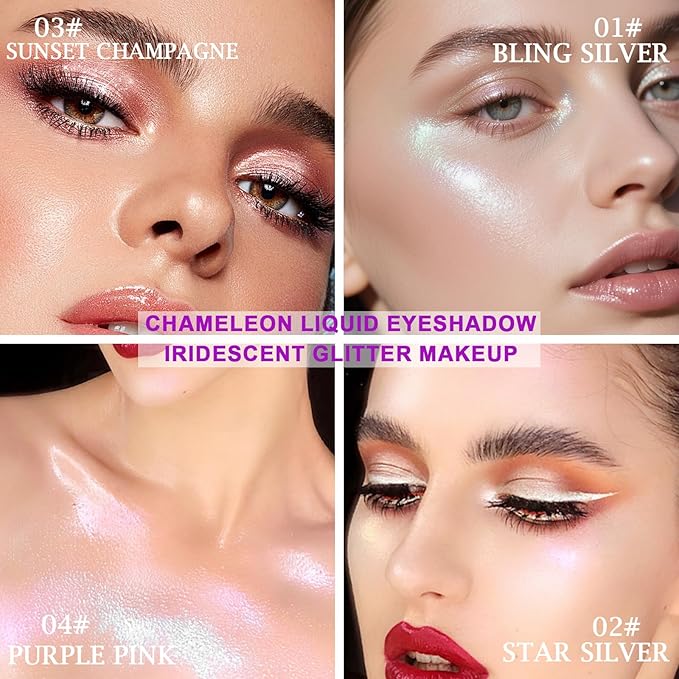 Liquid Glitter Eyeshadow Eyeliner, High Pigment Metallic Shimmer Eyeshadow Liner, Quick Drying Sparkle Eye Shadow, Lightweight Long-Lasting Shiny Eyes Liner Highlighter Makeup, 03# Sunset Champagne