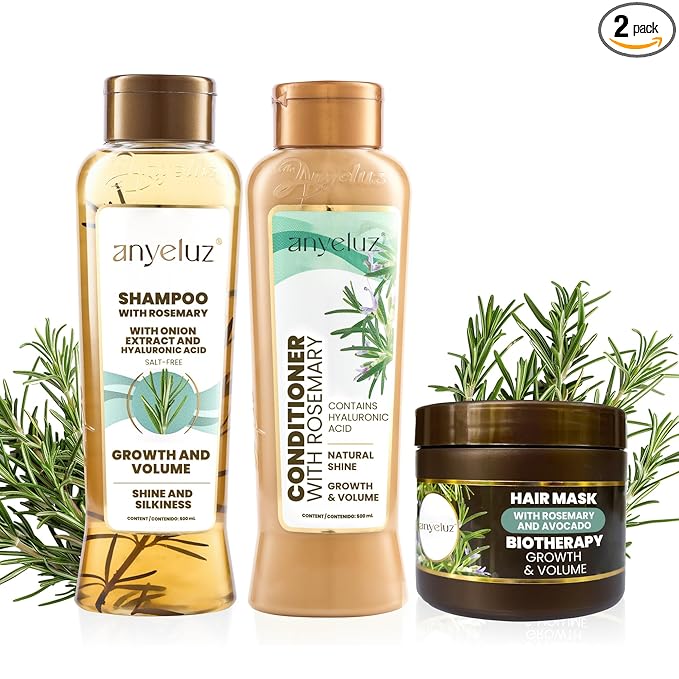 ANYELUZ Rosemary Shampoo, Conditioner and Hair Mask set, with Hyaluronic Acid and Rosemary, with Natural Extracts for All Hair Types