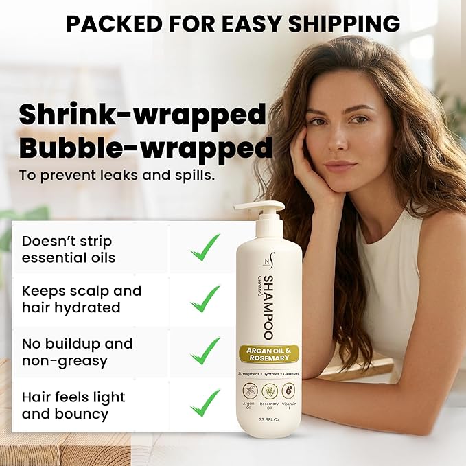 Herstyler Argan Oil Rosemary Mint Shampoo - Hydrating - Volumizing - Creates Rich Lather - Reduces Buildup - Moisturizing Shampoo for Dry, Damaged, Frizzy Hair - Suits Men and Women - 33.8 Fl. Oz