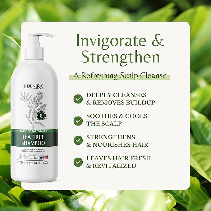EDENIKA BOTANICALS Tea Tree Oil Shampoo, Deep Cleansing for Buildup & Oily Scalp, Soothes Itchy Scalp & Refreshes Hair, Sulfate Free, Women & Men, Natural Shampoo, 16 fl oz