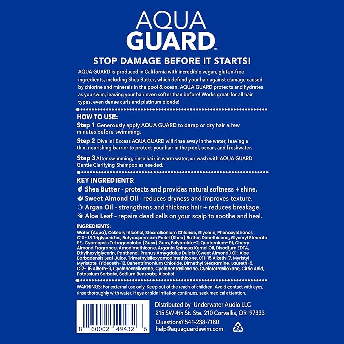 AQUA GUARD Pre-Swim Hair Defense | Protect Hair Before You Swim | Prevents Chlorine Damage + Softens Hair While Swimming | Made in California | Color Safe, Leaves Hair Smelling Great | 5.3 oz