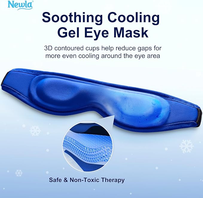 Cooling Gel Eye Mask for Puffy Eyes, Contoured Cold Compress for Eyes, Reusable Cold Eye Mask for Puffiness, Migraine & Tired Eyes, Post Surgery, Ice Gel Pack for Eye Care, Adjustable Strap (Blue)