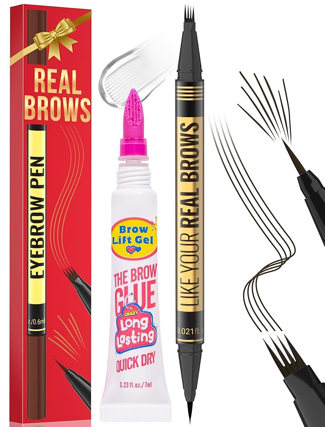 Vevivia Eyebrow Pen - Eyebrow Gel Clear, Dual-Ended Eye Brow Pencils for Women with 4-Fork-Tip and Precise Brush-Tip for Natural Hair-Like Strokes, Last All Day Eyebrow Pencil, Black Brown