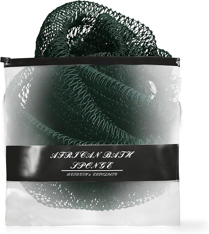 African Net Sponge Authentic for Exfoliating - Extra Knots for Deep Cleansing & Back Scrubbing - Body Scrubber Washcloth for Women & Men - Daily Shower Exfoliator for Smooth, Glowing Skin(Dark Green)