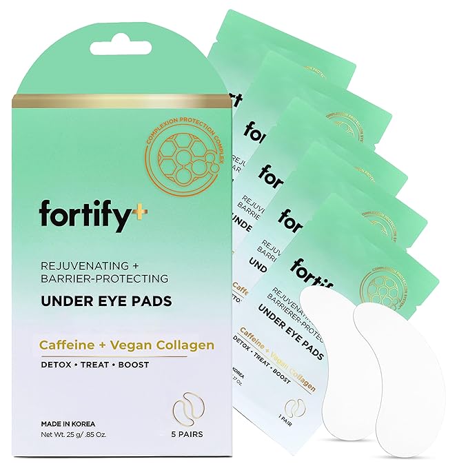 Fortify Skincare Under Eye Patches with Caffeine & Collagen – 3-in-1: Detox, Treat, Boost – Dermatologist Tested, Korean Skin Care – Depuffing Eye Pads for Wrinkles & Dark Circles – 5 Pairs
