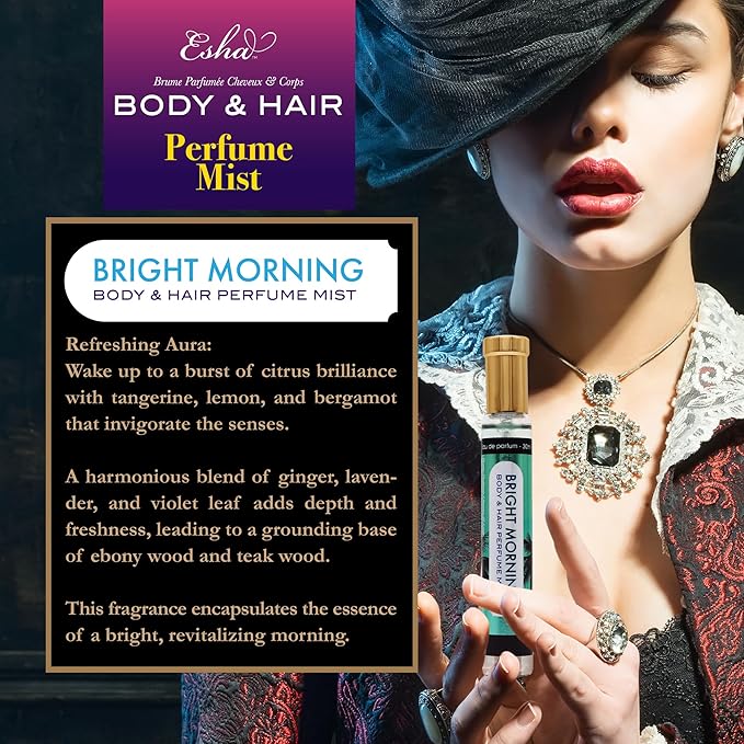 Esha Body & Hair Perfume Mist - Eau de Parfum for Women - Infused with Betaine - Zesty Tangerine, Lemon, Bergamot - (BRIGHT MORNING)