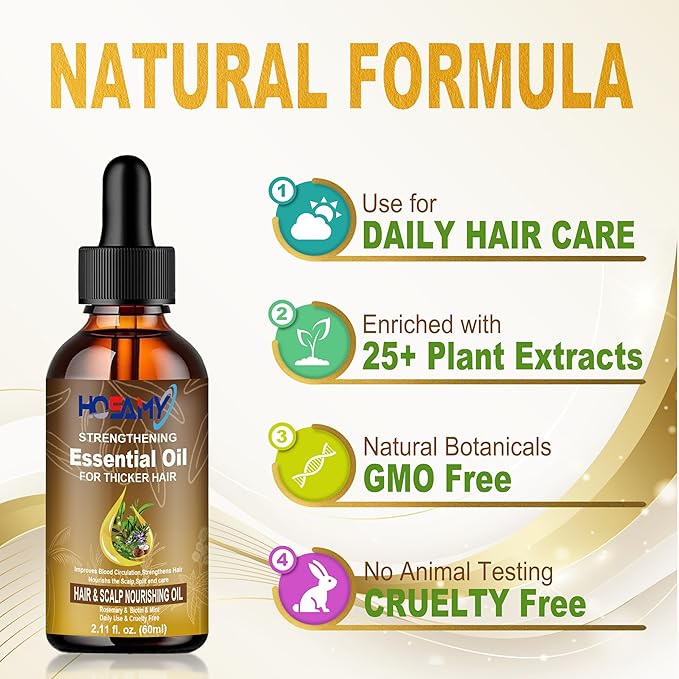 Hair Oil for Normal to Medium Hair - Weightless Scalp & Hair Serum with Rosemary, Biotin & 25+ Botanicals - Smooths Frizz, Soothes Scalp, Adds Shine for Thinning Hair - For Women & Men, 60ml