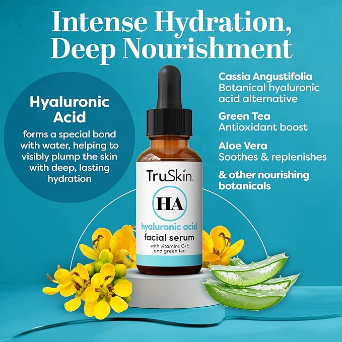 TruSkin Hyaluronic Acid Serum for Face - 7 Ultra-Hydrating Ingredients - Moisturizing & Plumping Facial Serum for Smooth, Healthy-Looking Skin, 2 Fl Oz