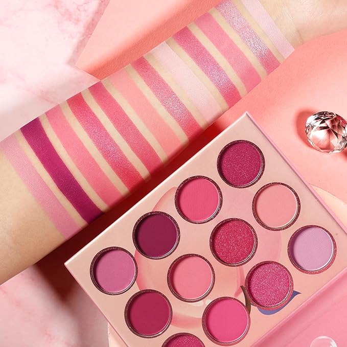 DE'LANCI Pink Eyeshadow Palette, Highly Pigmented Bright Hot Pink Eye Shadow Pallet, Bright Peach Rose Purple Red Eyeshadow Makeup Palette, for Girl Women Cute Suger Skull Candy Blush Goth Makeup